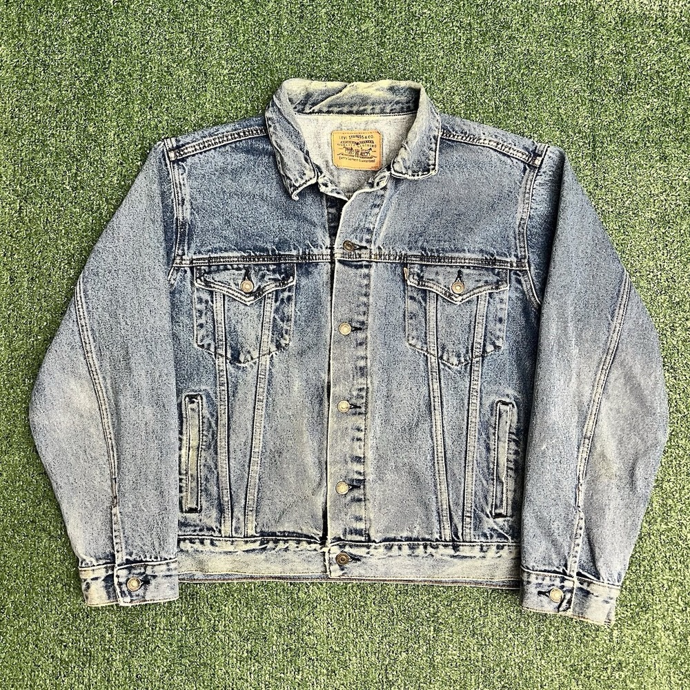Vintage Levi Strauss # 75515-0212 Orange Tab Denim Trucker Jacket Size 50 Faded